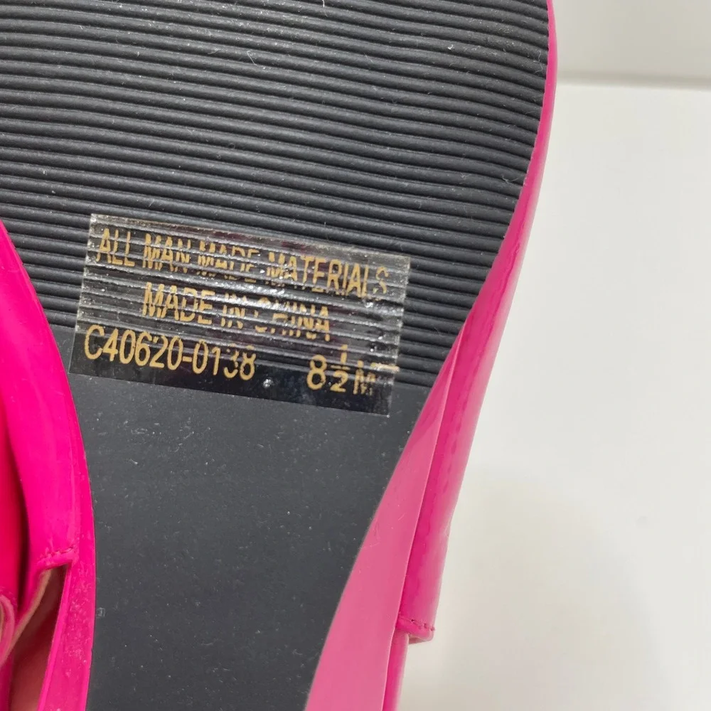 Hot Pink Patent Floral Peep Toe Slingback Wedge Sandals 8.5M Wedding Guest Bold
